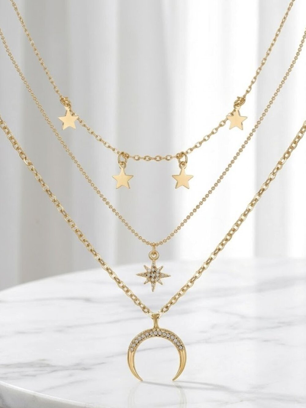 Moon Star Ladies Layered Necklace